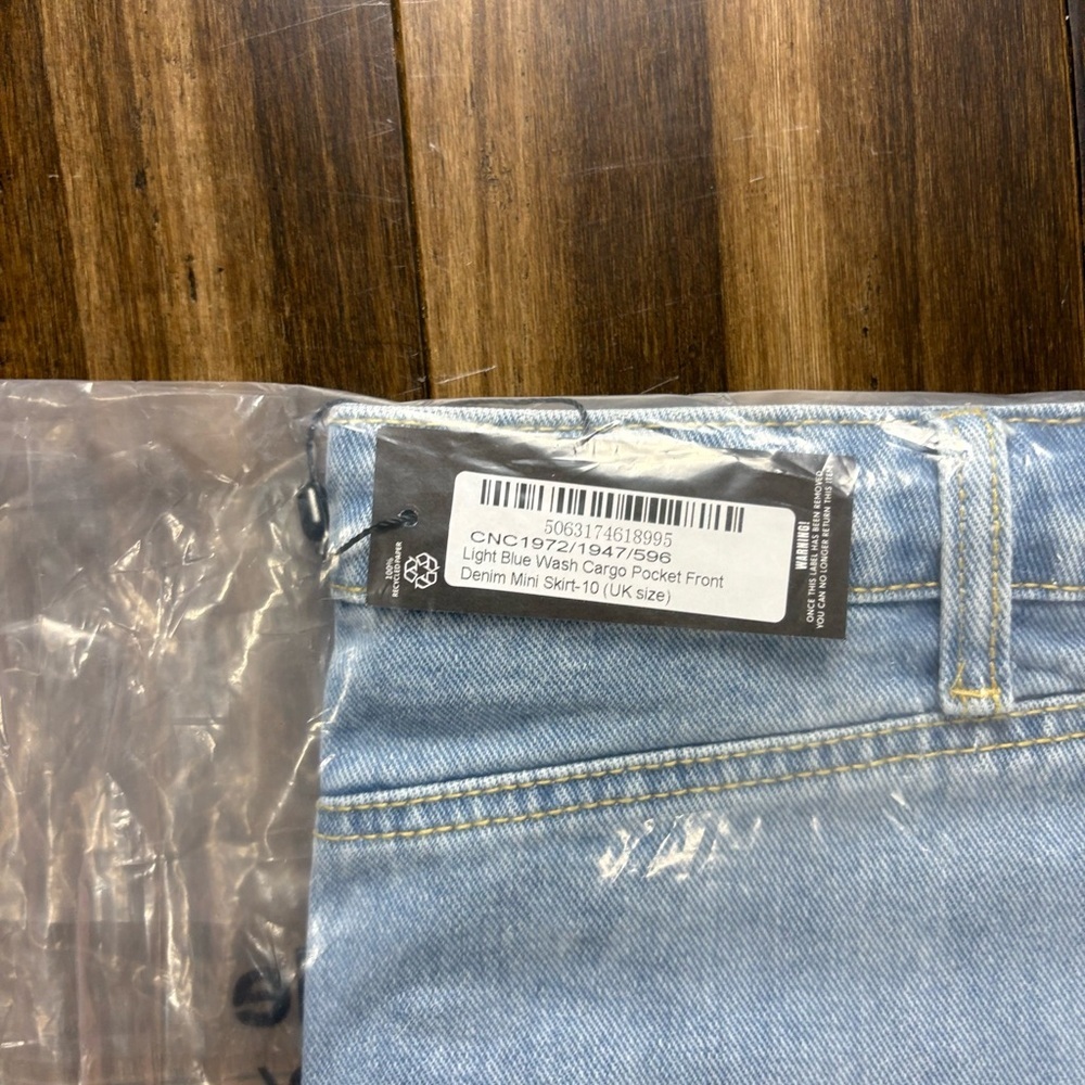 NWT PLT Light Blue Wash Cargo Pocket Front Denim Mini Skirt Y2K micro vintage - Picture 4 of 6